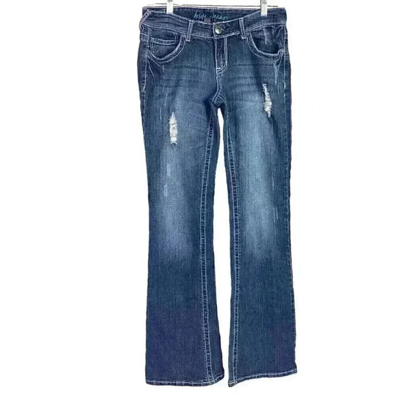 Ariya Women 9/10 Bootcut Jeans Blue Stretch Low Rise Western Button Flap Pockets - Picture 2 of 10